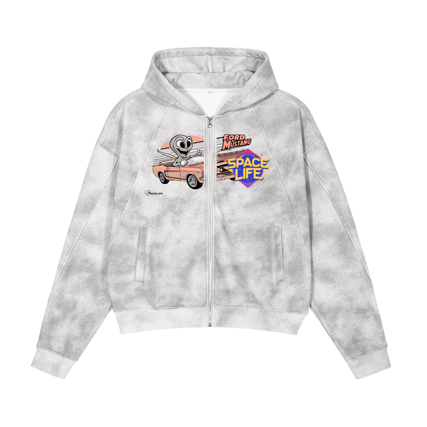Dirty Washed Boxy Zip-up Fleece Hoodie