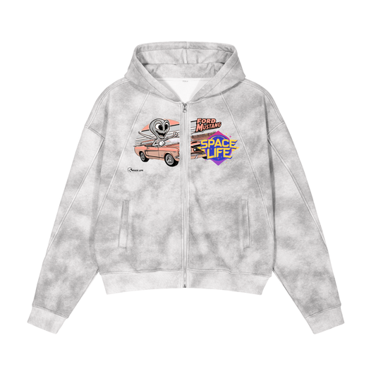 Dirty Washed Boxy Zip-up Fleece Hoodie