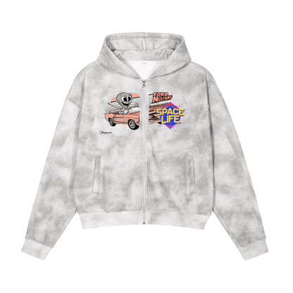 Dirty Washed Boxy Zip-up Fleece Hoodie